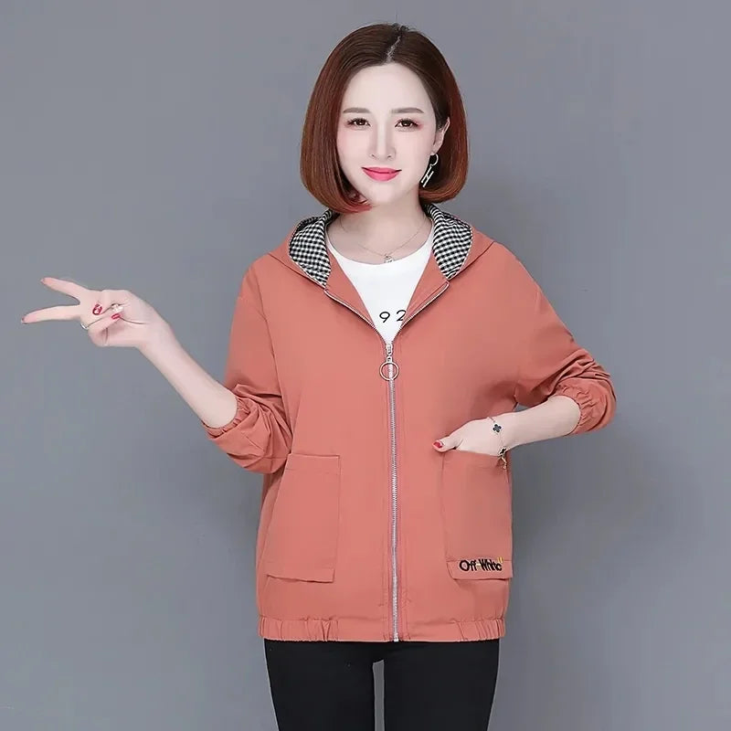 Women'S Clothes Spring Autumn Jacket Top 2025 New Women Windbreaker Korean Loose Casual Hooded Jacket Ladies All-Match Coat