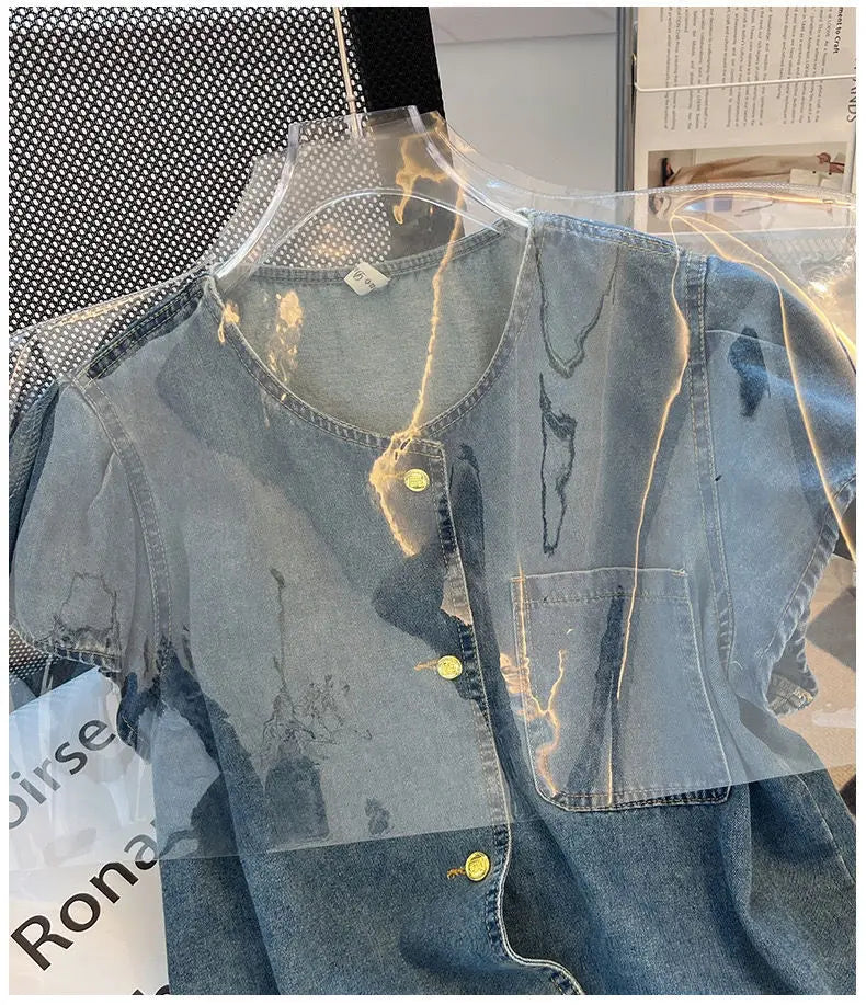 Streetwear Women's Denim Jackets Short Sleeve Summer Jean Jacket Outwear Ropa Mujer Fashion Retro Vintage Coat Cropped Tops