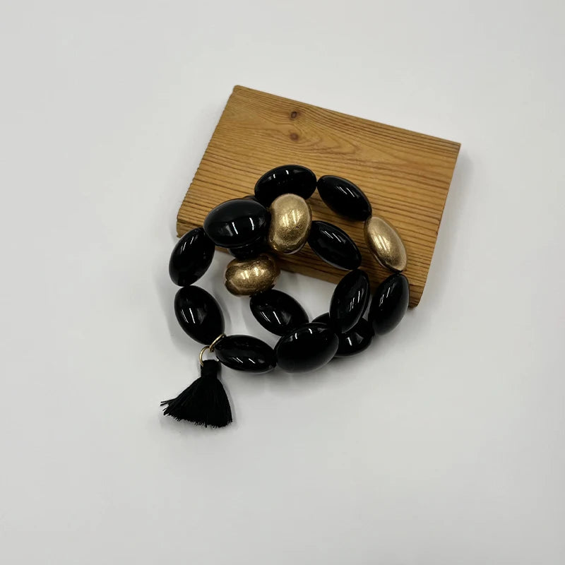 Suekees Boho Fashion Jewelry Gift Elastic Bracelets Earthy Jewellery Acrylic CCB Beads&Tassel Bracelets for Women Accessories