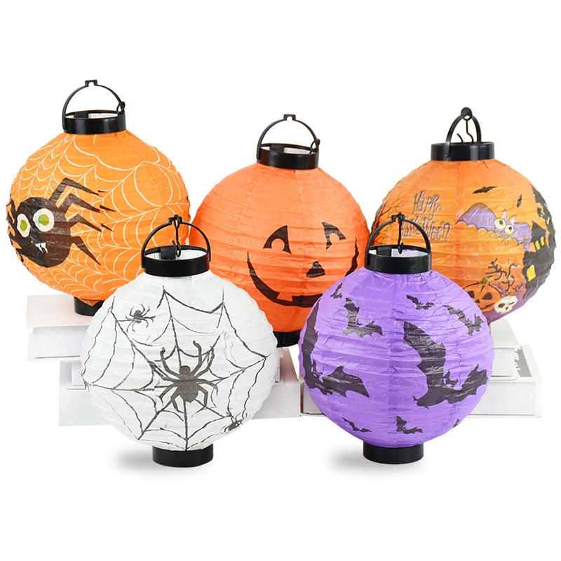 Halloween LED Pumpkin Paper Lantern Spider Skull Bat Lantern Printing Hanging Lantern Festival Party Home Garden Outdoor Decor