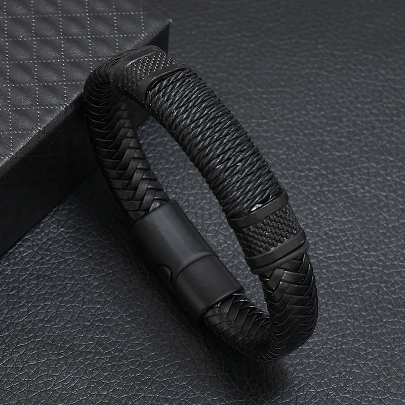 Fashion Men Bangle Detachable Magnet Buckle Handmade Leather Braslet Hiphop Rock Riding Jewelry Accessories Pulseria Hombre