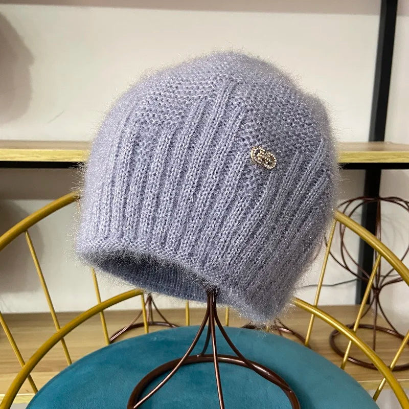 Winter Hats for Women Warm Thick Beanies Girls Outdoor Headwear Knitted Skulls Elastic New Striped Diamond Female Casual Hats