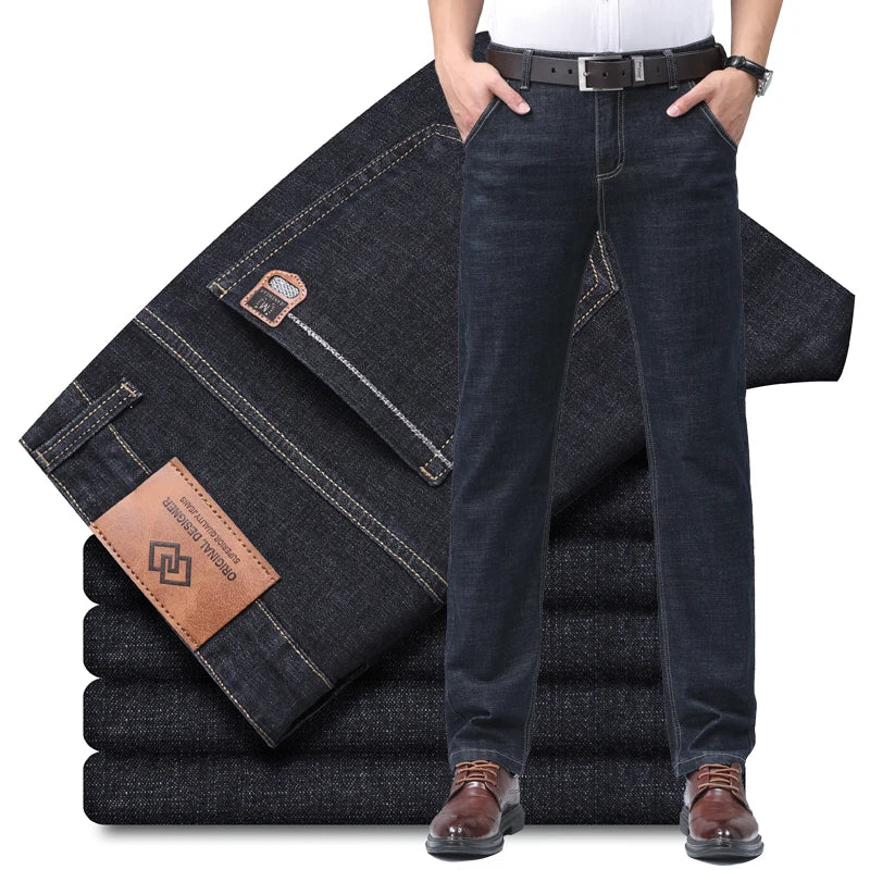 2024 Denim Jeans Casual Fashion Business Pants Classic New Arrivals Elastic Regular Fit Straight Trousers