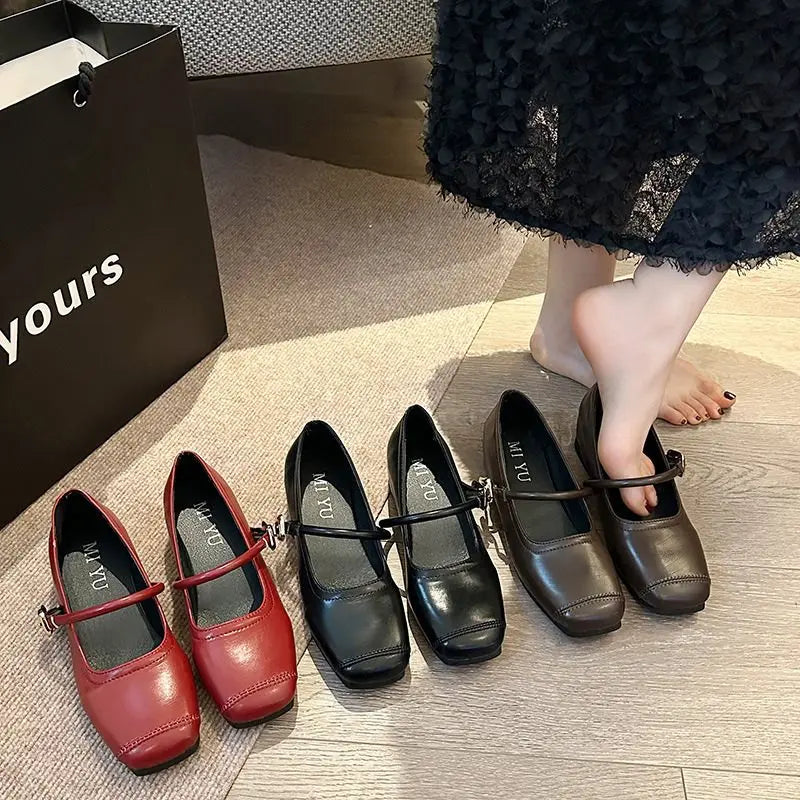 Shoes for Women New Fashion Medium Heeled Women Single Shoes Soft and Comfortable Red Ballet Shoes Zapatos De Mujer