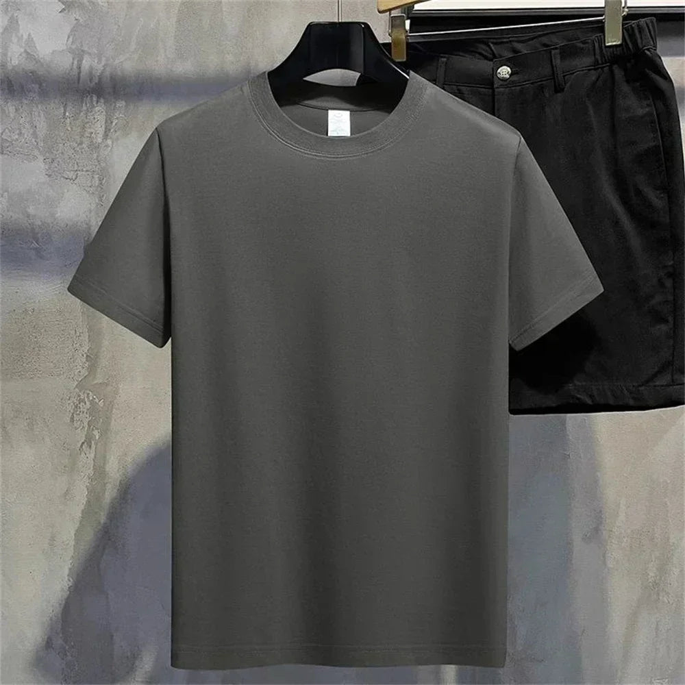 2025 New Men T Shirt Summer Cotton Tops Women Solid Color Blank Tshirts O-neck Round Collar Short-Sleeve Couple White Top Tees