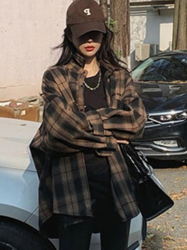 Basic Jackets Women Long Sleeves Loose Plaid Classic Gentle Students Leisure Outerwear Autumn New Arrivals Vintage Fashion Chic