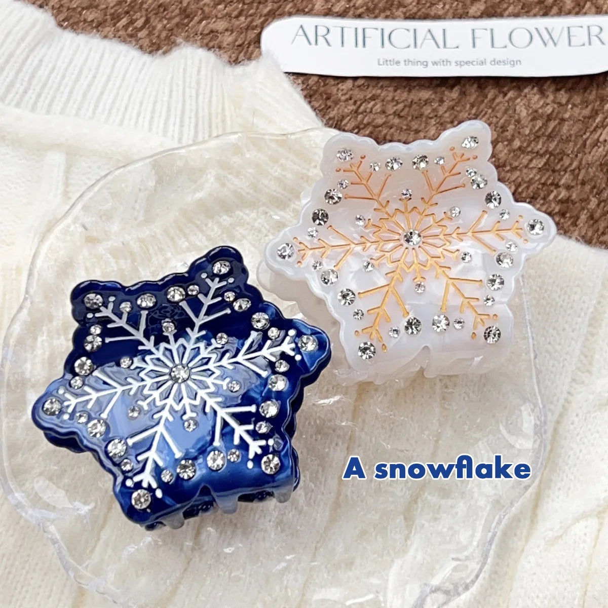 2025 NEW Winter Christmas Series Hair Claw Acetate Claw Clips Rhinestone Snowflake Hair Clips Hair Accessories for Women Girls