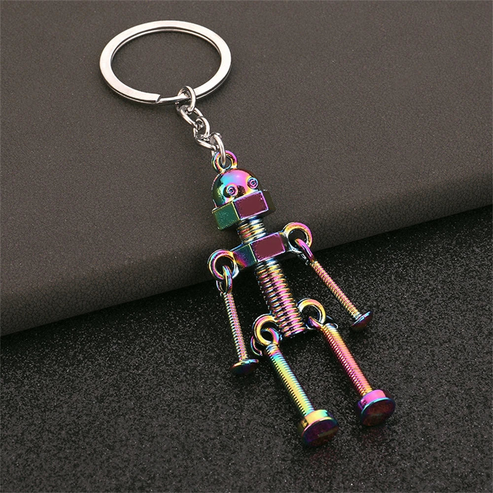 Funny Robot Keychain Metal Screw Body Keyring for Men Couple Bag Pendant Car Key Holder Accessories Creative DIY Gifts