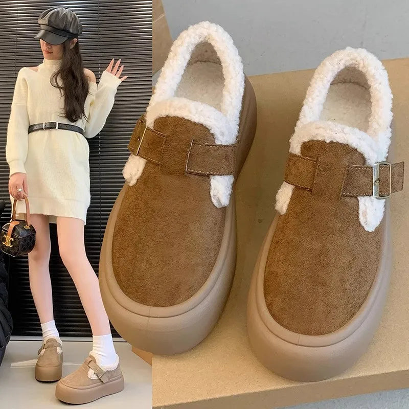Low Heels Shoes Woman Flats Round Toe Loafers Fur Clogs Platform Autumn Slip-on Dress Creepers Fall Slip On Winter New Rome Rubb