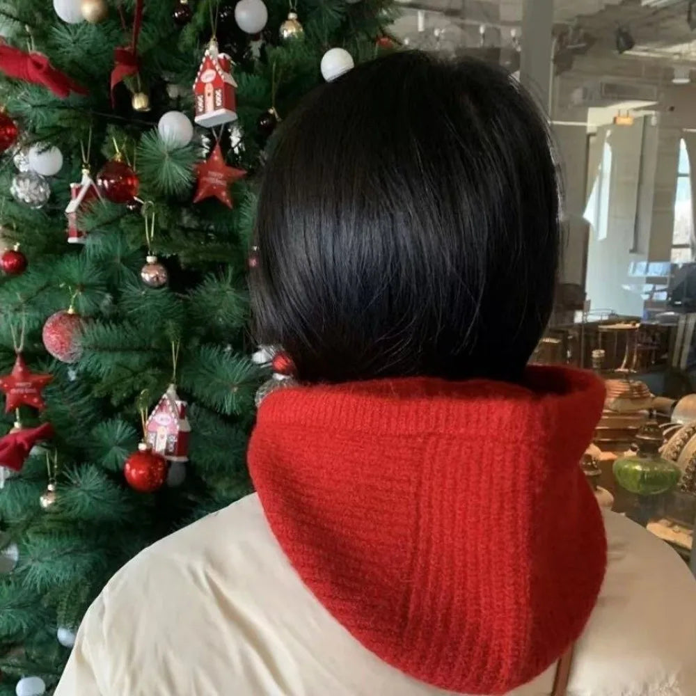 Fashion Winter Balaclavas Cap Warm Thick Knitted Hooded Hat Ski Windproof Neck Collar Scarf Cap Beanie