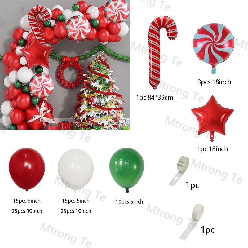 Christmas Decoration 2023 Balloon Red Green Arch Garland Kits Candy Balloons Santa Claus Merry Christmas Party New Year Decor