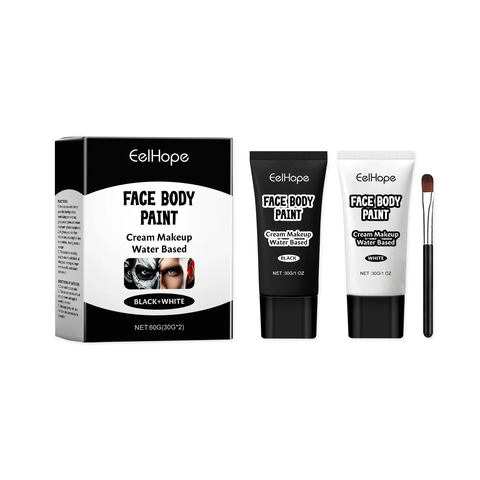 Halloween Black White Eyes Face Body Paint Full Coverage Lighweight Foundation Clown Joker Makeup Waterproof Cream Oil Cosplay