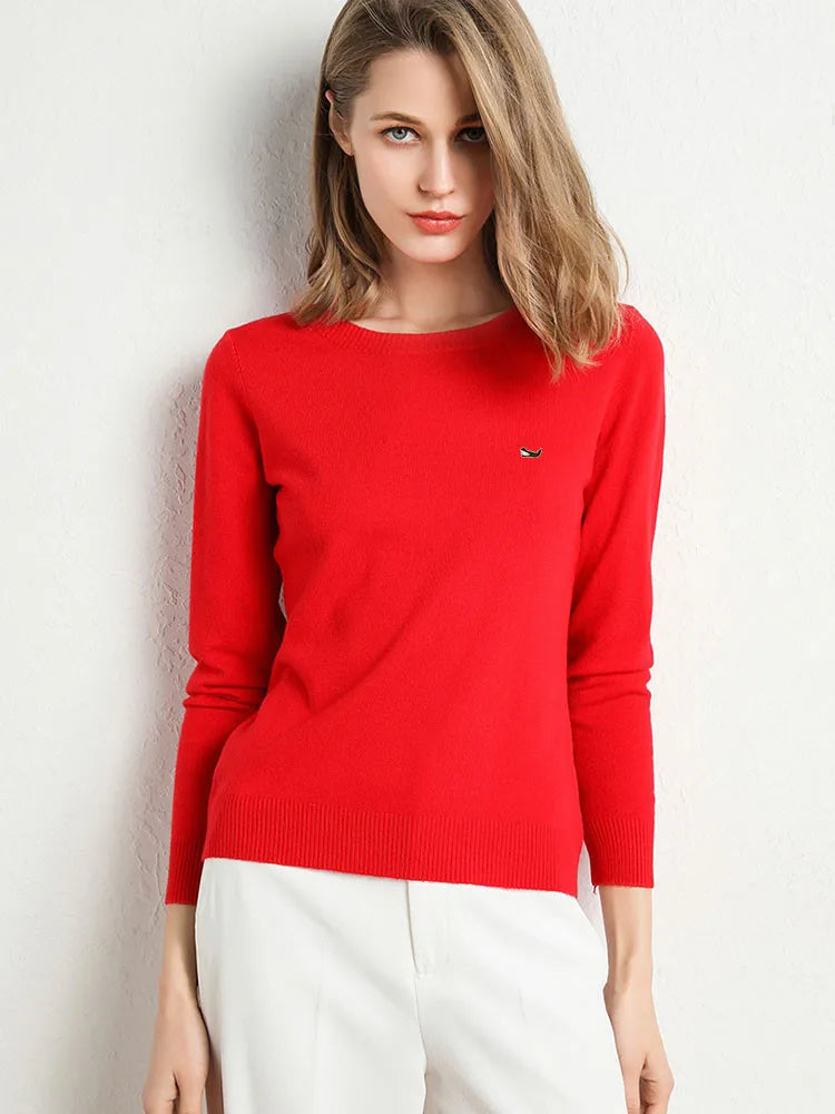 Women Autumn Winter Clothes  Neck Wool Sweater Long-sleeved Knitted Pullovers Shirt Embroidered Fish Logo Casual Sweater Tops