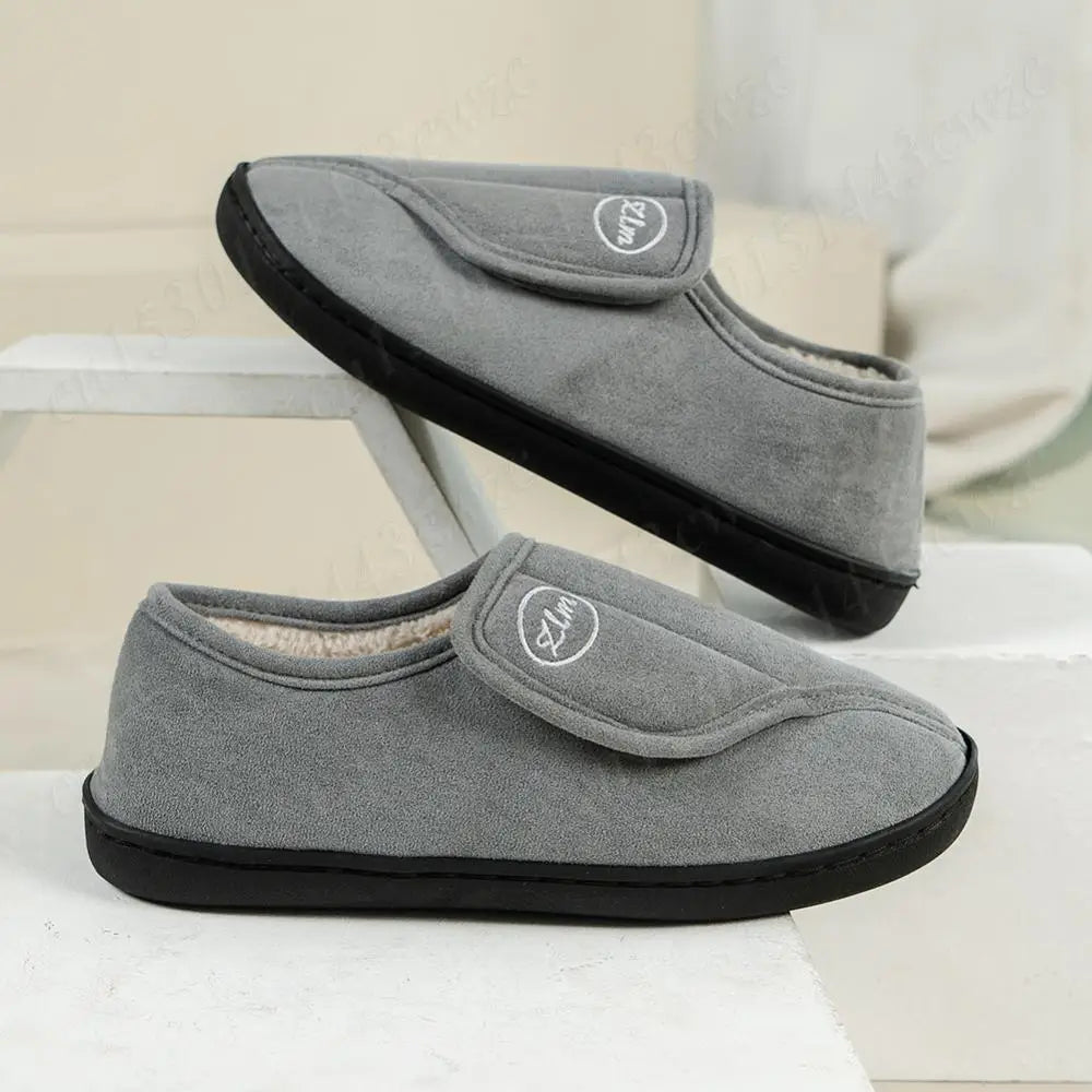 House Shoes for Men Suede Leather Slippers Non-Slip Slip-on Shoes Comfy Warm Plush Indoor/Outdoor for Diabetic Swollen Feet