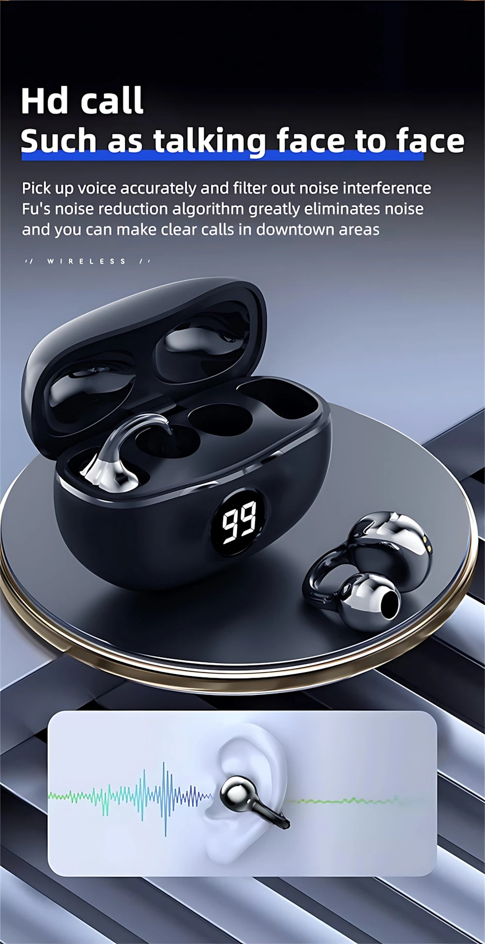 Wireless Headphones Fone Bluetooth Headset With Mic Handsfree Noise Canceling Earphones Clip Ear Music  Sports Gaming Earplug