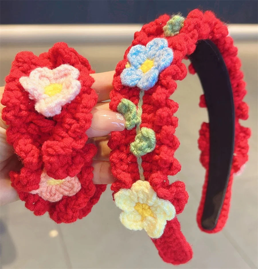 Fashion children's hair accessories winter hand-knitted wool headband lady cute girl heart flower wide headband hair accessories