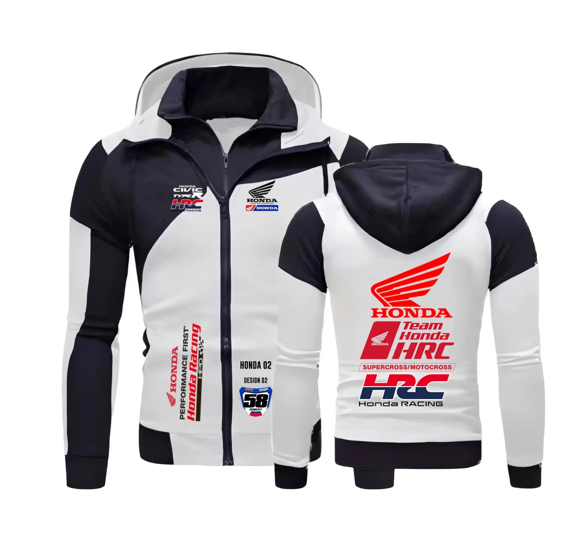Men's Jacket with HONDA Brand Logo - Sporty, Casual, Fashionable, Outdoor, Double Zippers, Hooded, Windproof, Warm - Men's Coat,