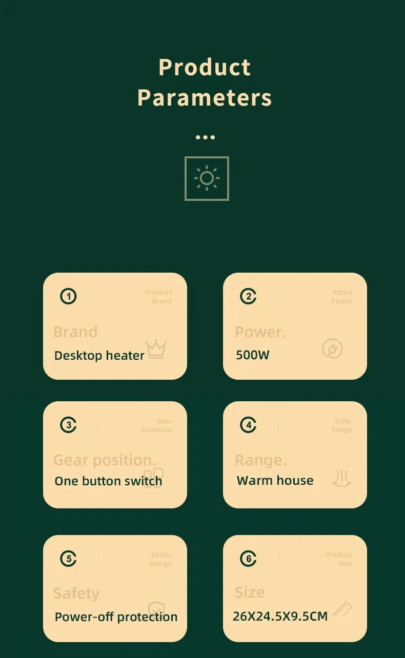 Mini Electric Heater Portable Desktop Low Consumption Warm Heating Fans for Home Office Hand Foot Warmer Heater for Winter 500W