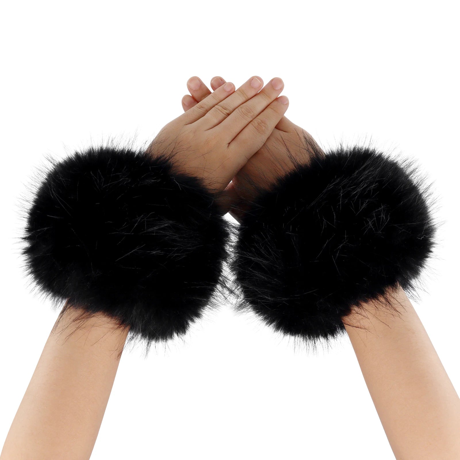 Faux Fur Wrist Cuffs Winter Furry Arm Warmers for Halloween Daily Cosplay Party Costume Accessories