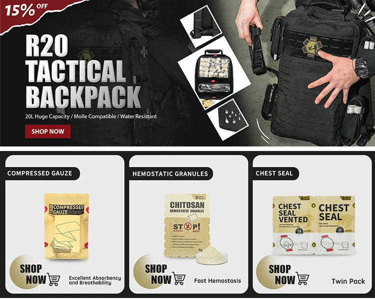 Rhino Rescue Mini Emergency 4in Bandage Compression Trauma Pressure Bandage Wound Dressing For Camping Hiking