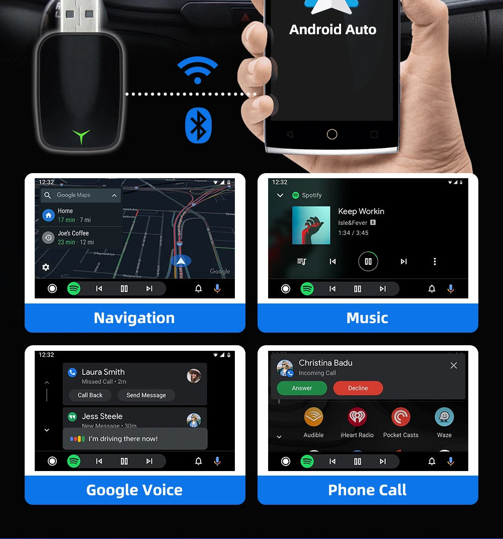 New Wired To Wireless Carplay Android 2 In 1 Automatic Adapter Car Gadget Smart Box Plug and Play 5Ghz Wifi Fast Connection