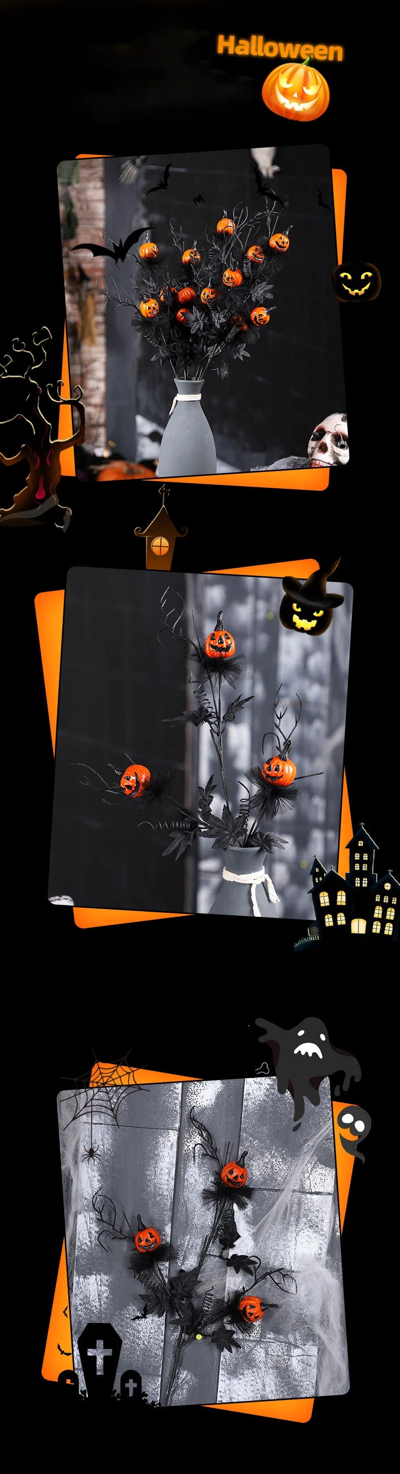 Halloween Party Decor Black Horror Pumpkin Cutting Bouquet For Halloween Festival Prank Party Gift Party Furniture Decoration