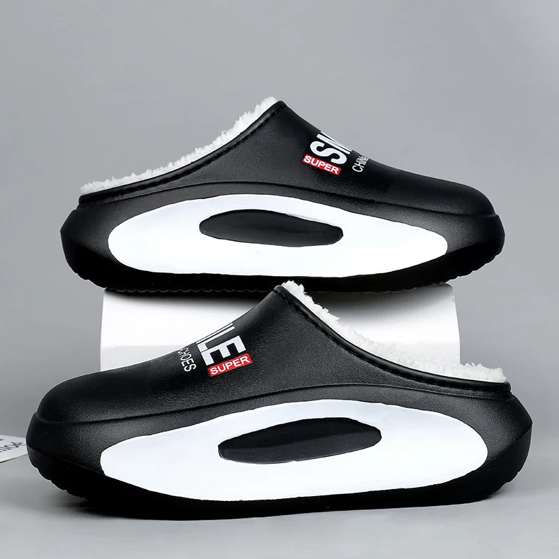 Winter Men Warm Slippers Cotton Slippers Outdoor Indoor Warm Shoes Waterproof Men Couple Comfortable Home Bedroom Plush Slippers