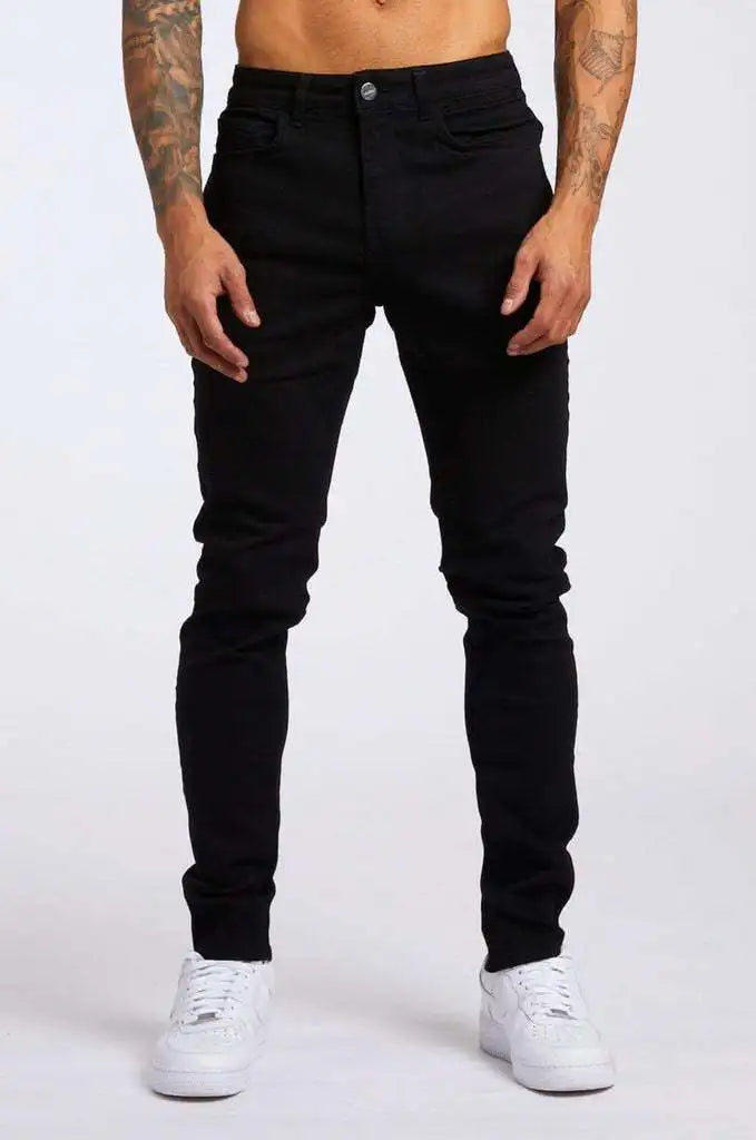 2025 New style denim men's pants, Instagram trend, black slim-fit high-waisted denim jeans for men
