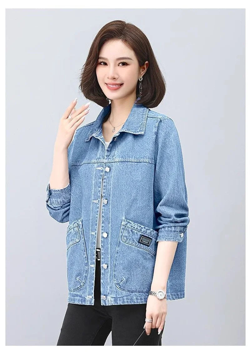 Cowboy Jacket for Women in the Spring and Autumn of 2025 New Loose and Casual Style for Middle-Aged Mothers Short Denim Jacket