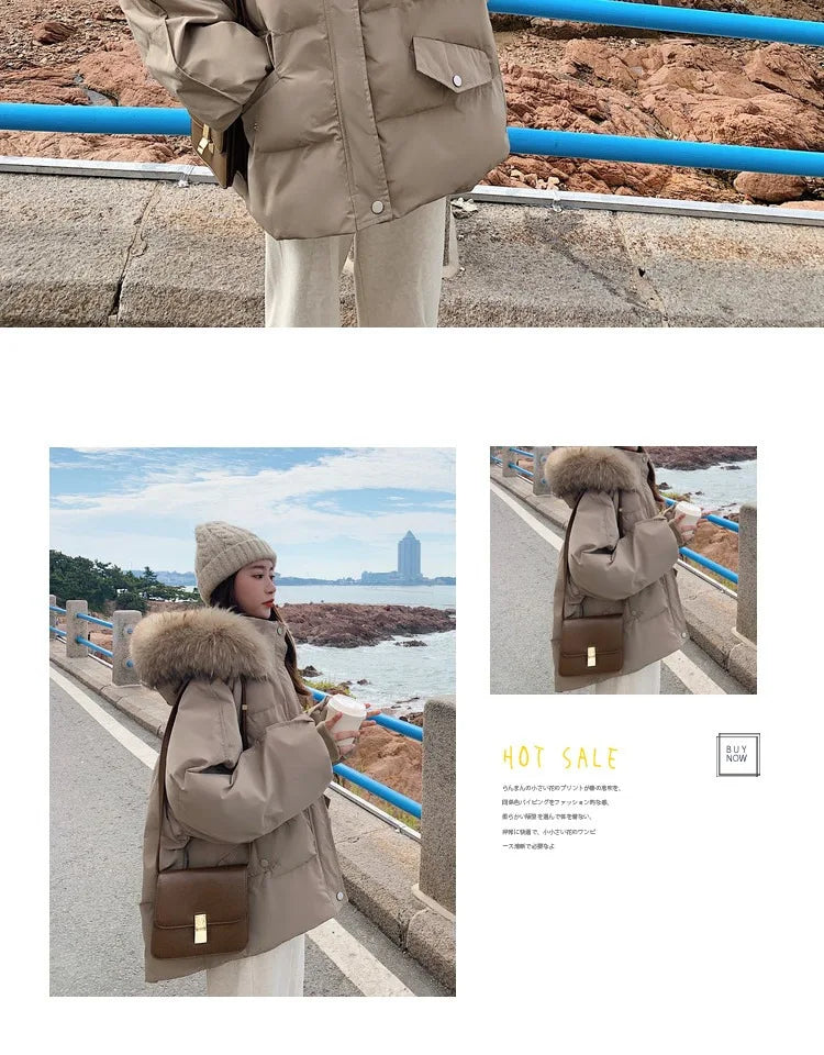 Winter Down Jacket Women Parkas Mid-length Big Fur Collar Hooded Women's Jacket Warmth Jacket Ladies Outwear Jacket for Women