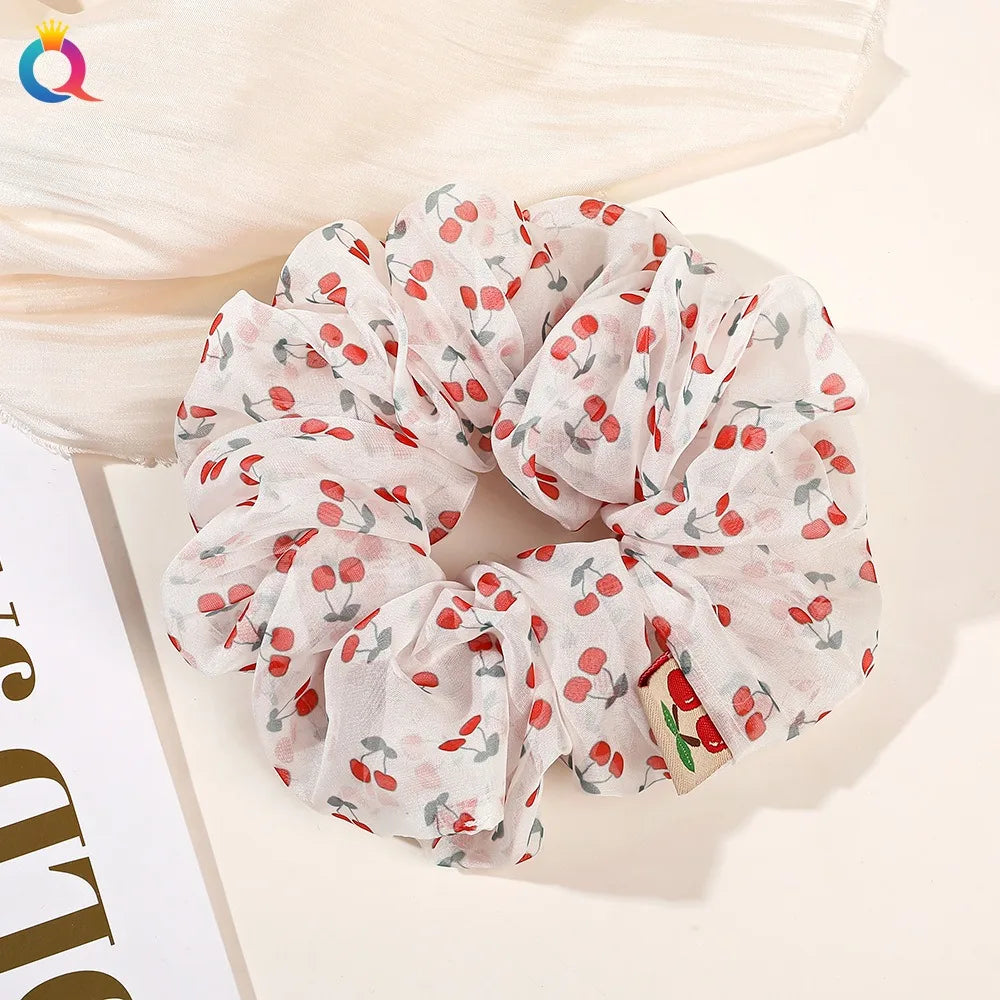 2023 New Large Chiffon Printed Scrunchie Women Girls Elastic Hair Rubber Bands Accessories Tie Hair Ring Rope Headdress Headwear