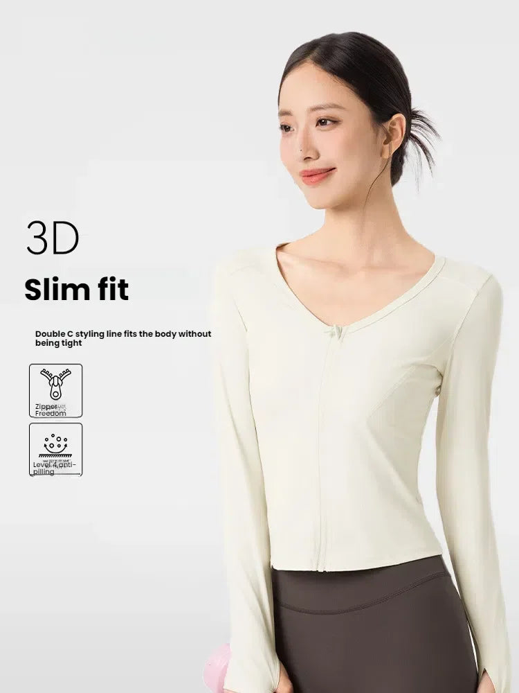 Women's jackets  Autumn Winter Sports Jacket Long-sleeved Yoga Suit Outdoor V-neck Running Jump Aerobics Zipper Cardigan Tops