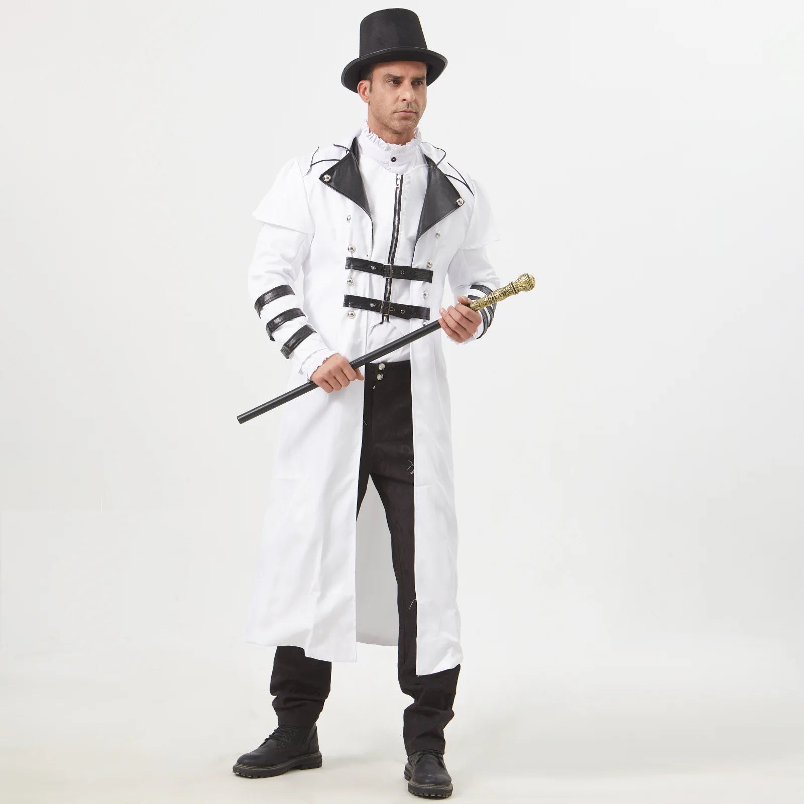 Halloween cosplay: a medieval stage performance costume with a split windbreaker, hat, and scepter for a palace banquet