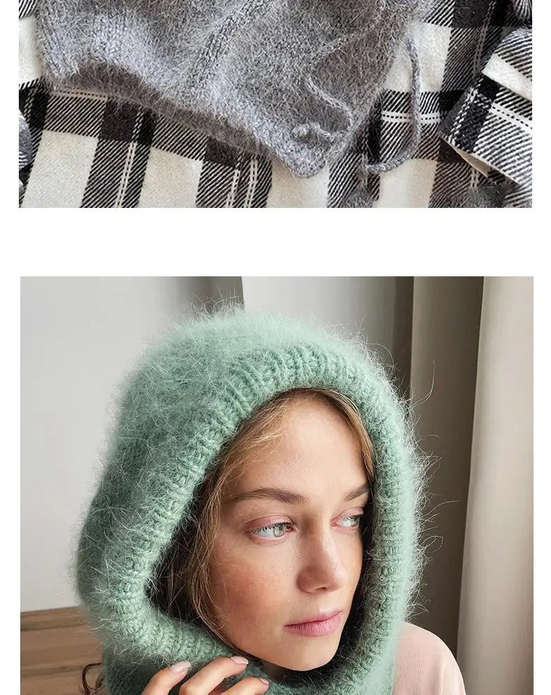 Winter Hats for Women Girls Warm Hooded Scarf Beanie for Female Youth Balaclava Kniting Skull Cap Ear Flap