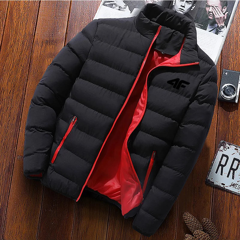 Men's casual jacket, waterproof windbreaker, zippered warm solid color, large size, autumn and winter