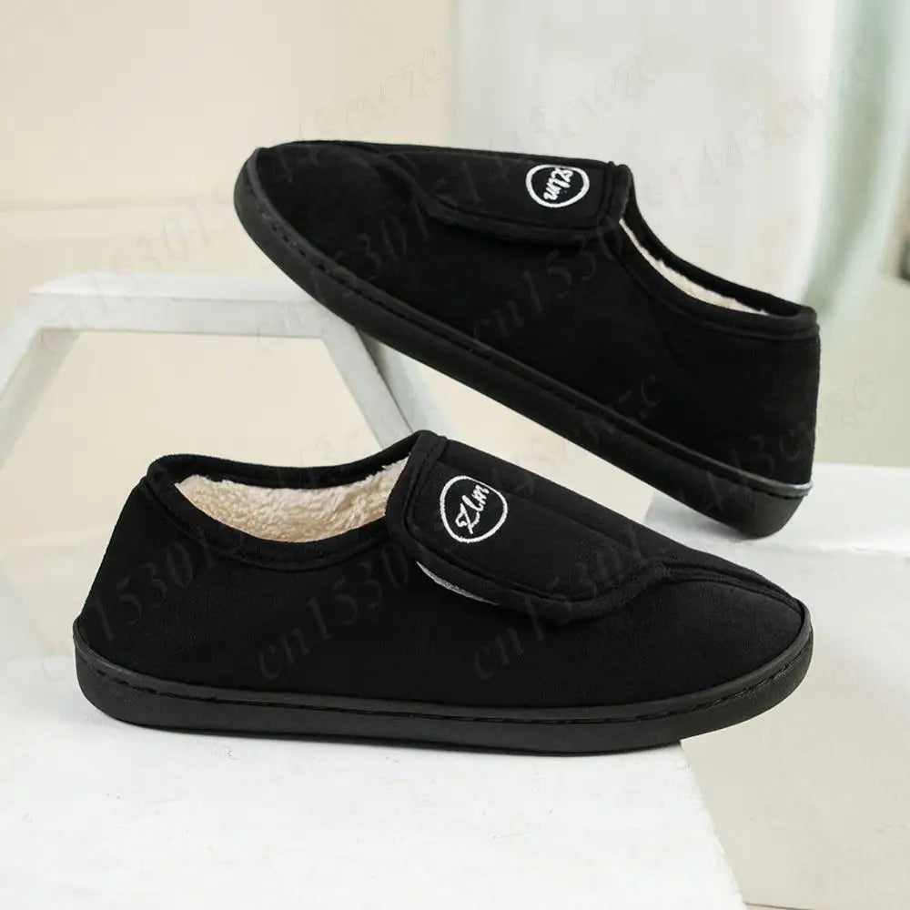 House Shoes for Men Suede Leather Slippers Non-Slip Slip-on Shoes Comfy Warm Plush Indoor/Outdoor for Diabetic Swollen Feet