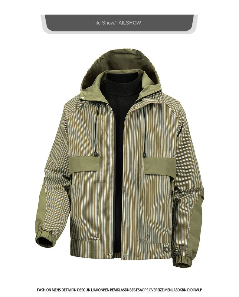 Mens Cross Border Jacket 2025 Spring Autumn American Style Hooded Cargo Jacket  Teenager Casual Versatile Outdoor Sports Outerwe