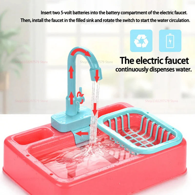 Kid Toddler Children's Kitchen Dishwashing Toy Circulating Water Electric Pretend Play Housework Dishwasher Sink Educational Toy