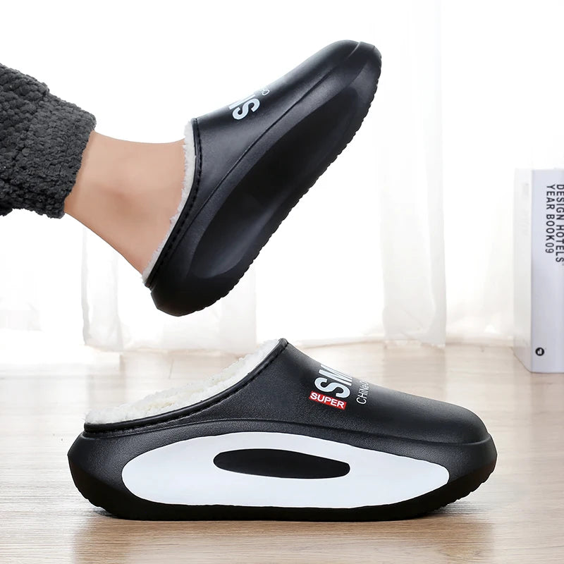 Winter Men Warm Slippers Cotton Slippers Outdoor Indoor Warm Shoes Waterproof Men Couple Comfortable Home Bedroom Plush Slippers