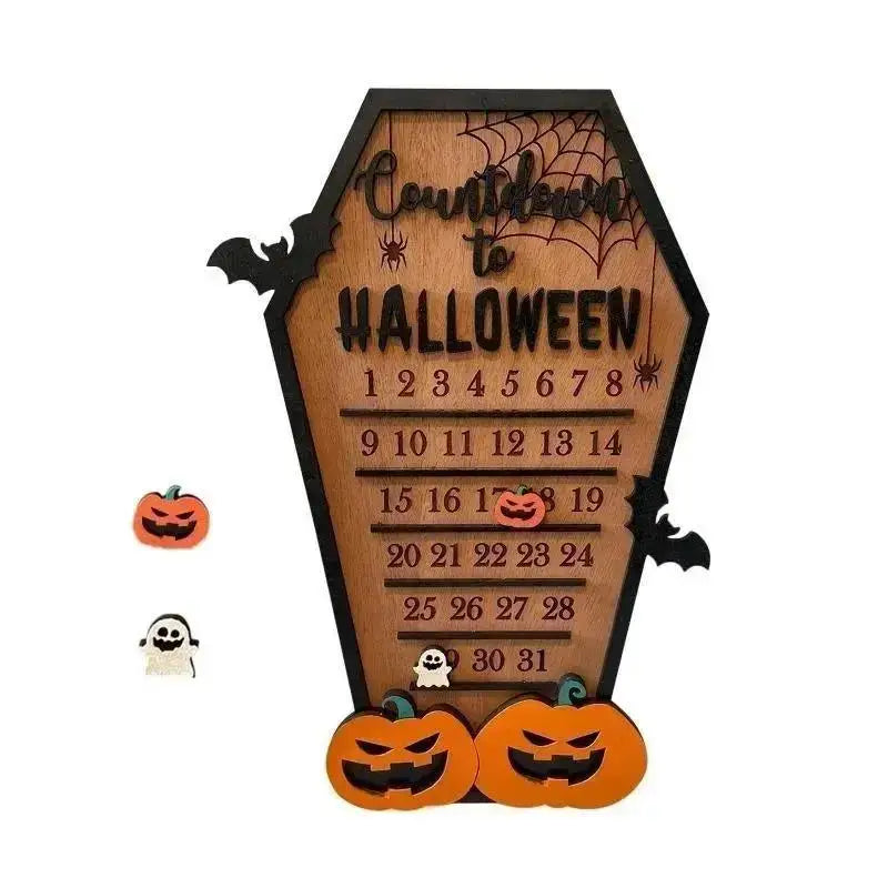 Halloween Home Calendar with Terrifying Ghost Designs Wooden Countdown To Christmas Decor for Indoor Home Party Horror Decor