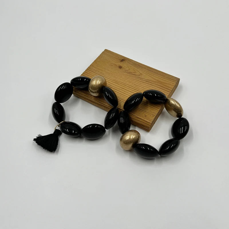 Suekees Boho Fashion Jewelry Gift Elastic Bracelets Earthy Jewellery Acrylic CCB Beads&Tassel Bracelets for Women Accessories