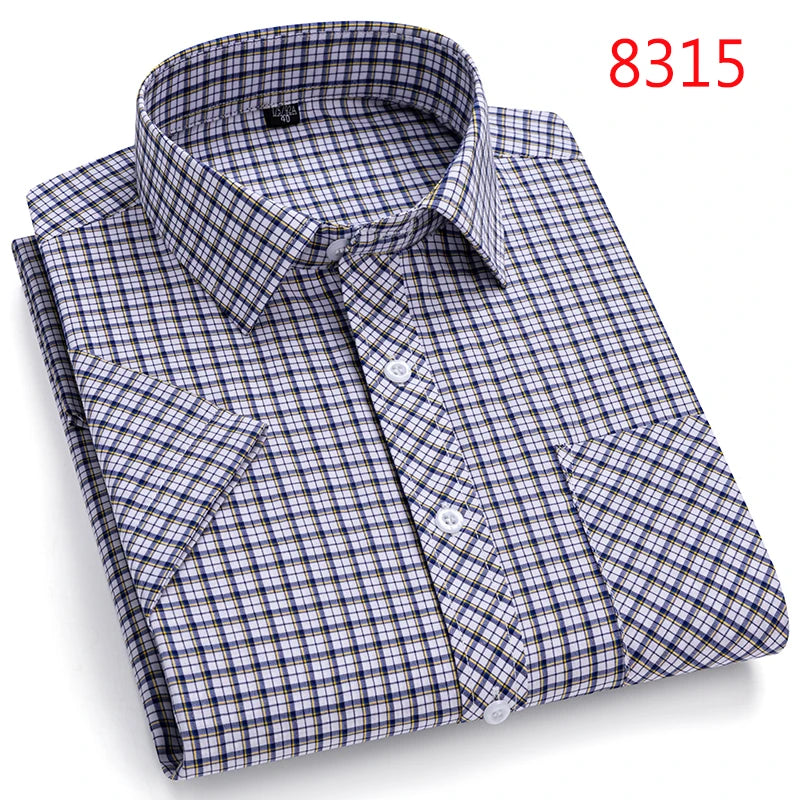 New Casual Shirts For Men Cotton Plaid Short Sleeve Elegant Business Dress Smart Summer Men Clothes England Fashion Top Shirts