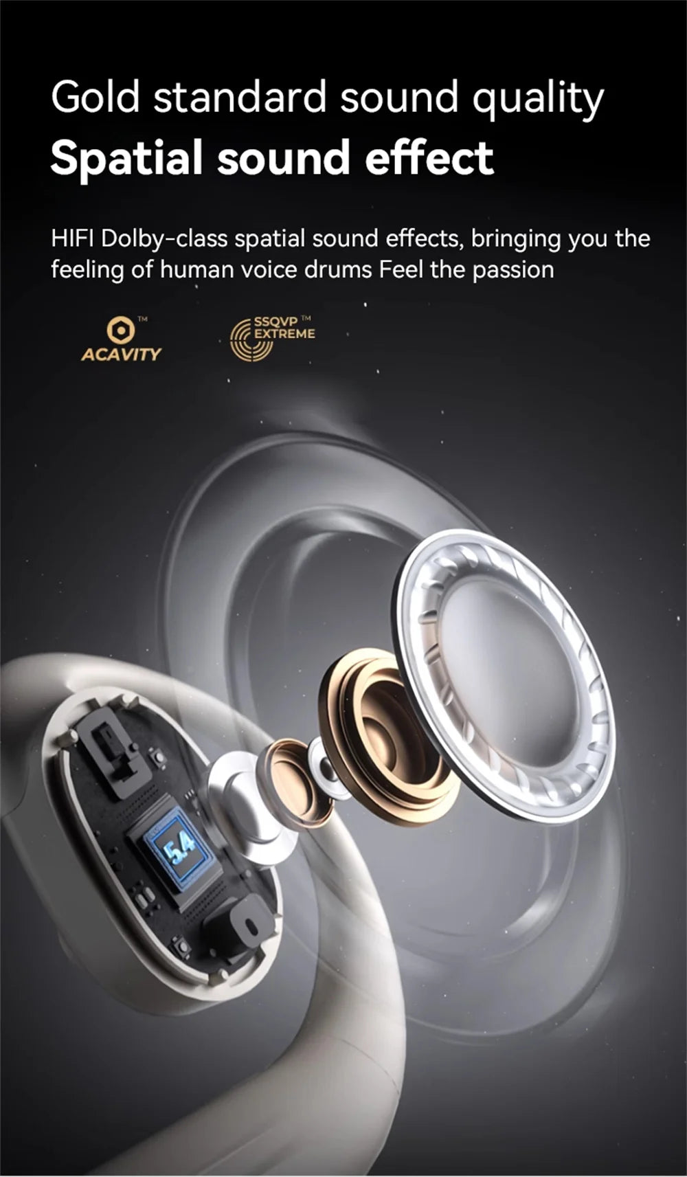 Headphones Plated Digital Stereo Movement Ear-deaf Bone Conduction Wireless Hanging Ear Game Long Battery Life With Mic Earphone