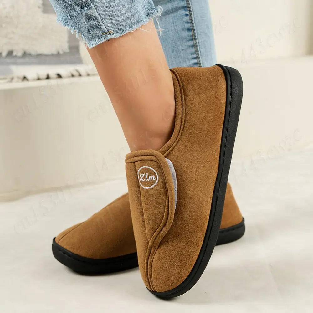 House Shoes for Men Suede Leather Slippers Non-Slip Slip-on Shoes Comfy Warm Plush Indoor/Outdoor for Diabetic Swollen Feet