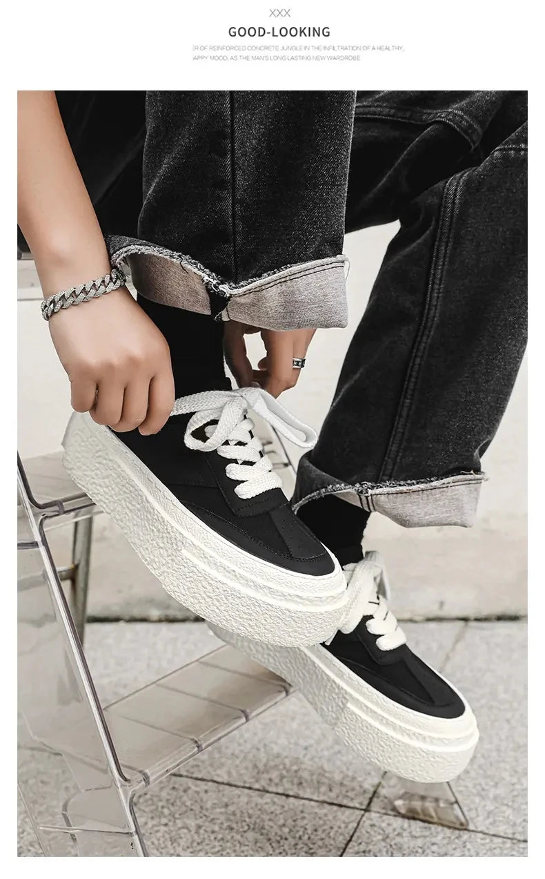 Men Fashionable Casual Sports Shoes Black White Thick-soled Lightweight Comfortable Outdoor White Sneakers Men Size 38-46