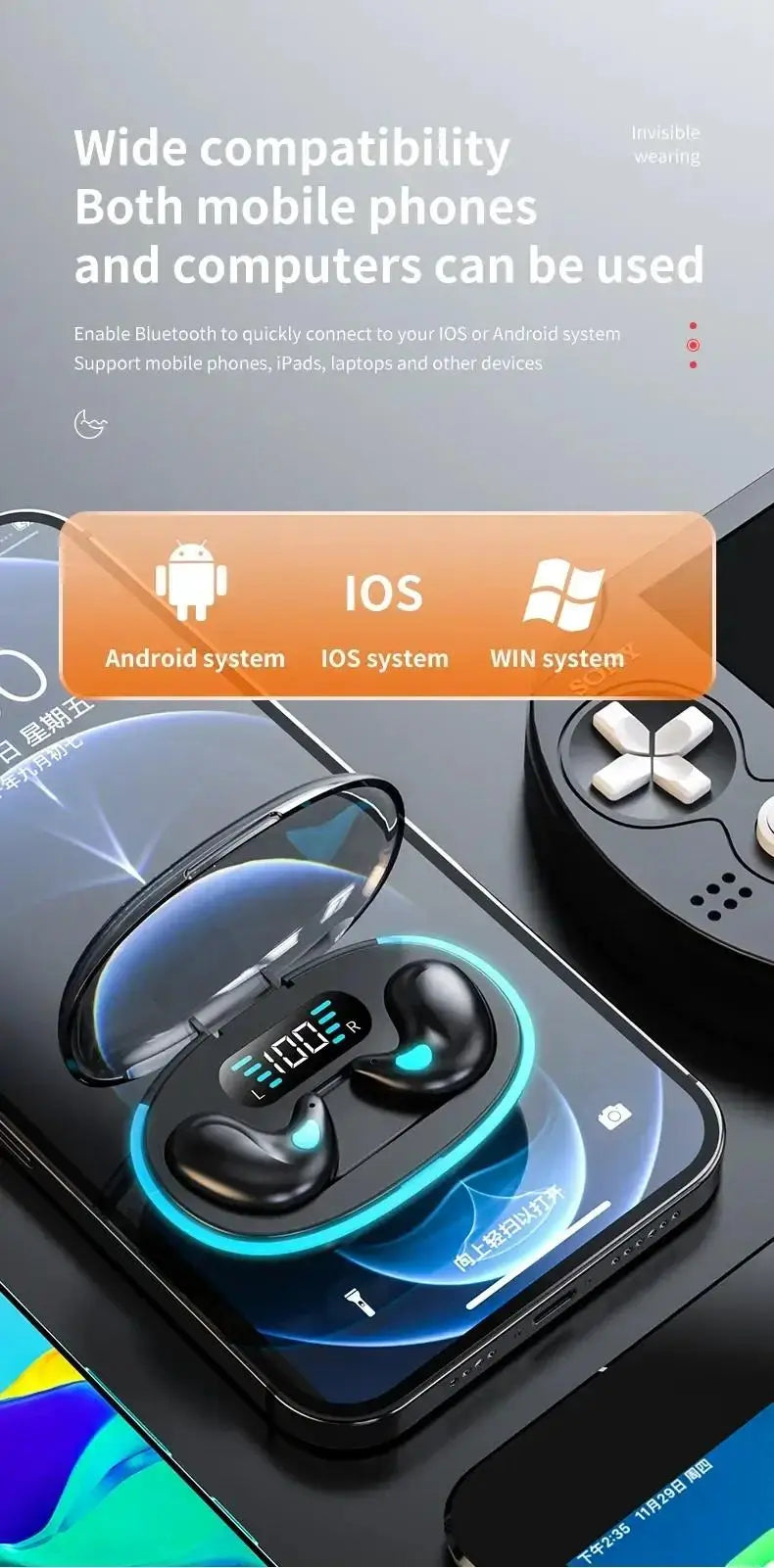 X55 earphone wireless earphone headphones noise reduction sport game sleep Bluetooth 5.0 earbuds HiFi stereo music headset