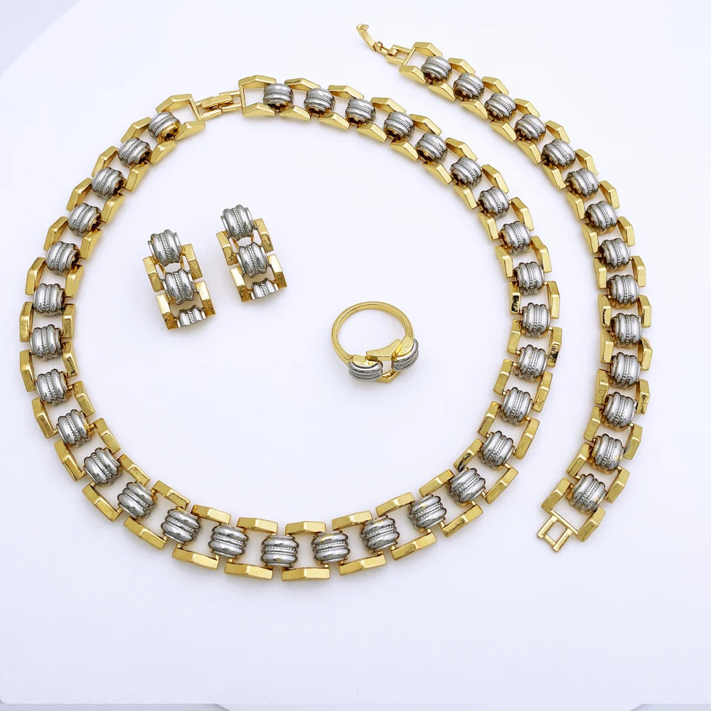 High Quality Jewellery Set For Women Dubai Nigeria Party Jewelry Necklace Earrings Bracelet And Ring Wedding Party Gift