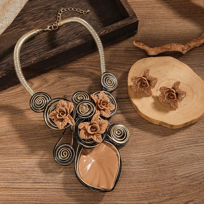 Exaggeration African Jewelry Sets Multi-color Leaves Necklace Earrings Nigerian Wedding Indian Jewelry Sets Jewellery Gifts