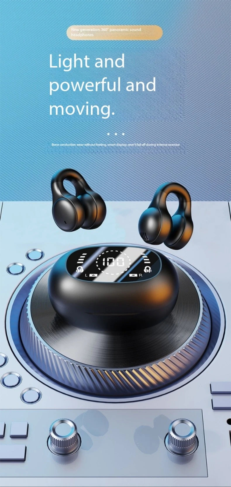 New Mirror Surface Digital Display Soft Silicone Ear Clip Wireless Bluetooth Headphones with Noise Reduction, High-Definition, Lossless for Sports