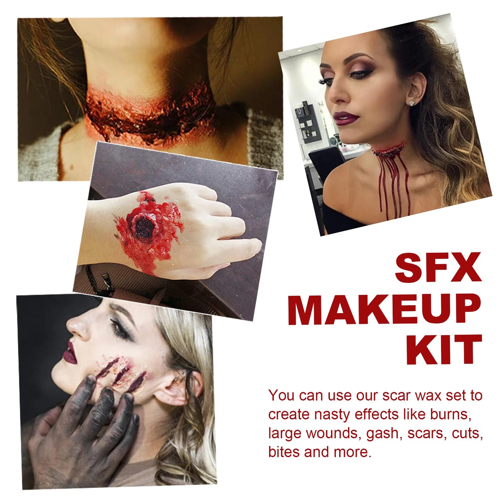Halloween Special Effects Makeup Kit,Scar Wax with Spatula and Clotted Blood Gel,Fake Wound,Creepy Atmosphere Party Makeup Props